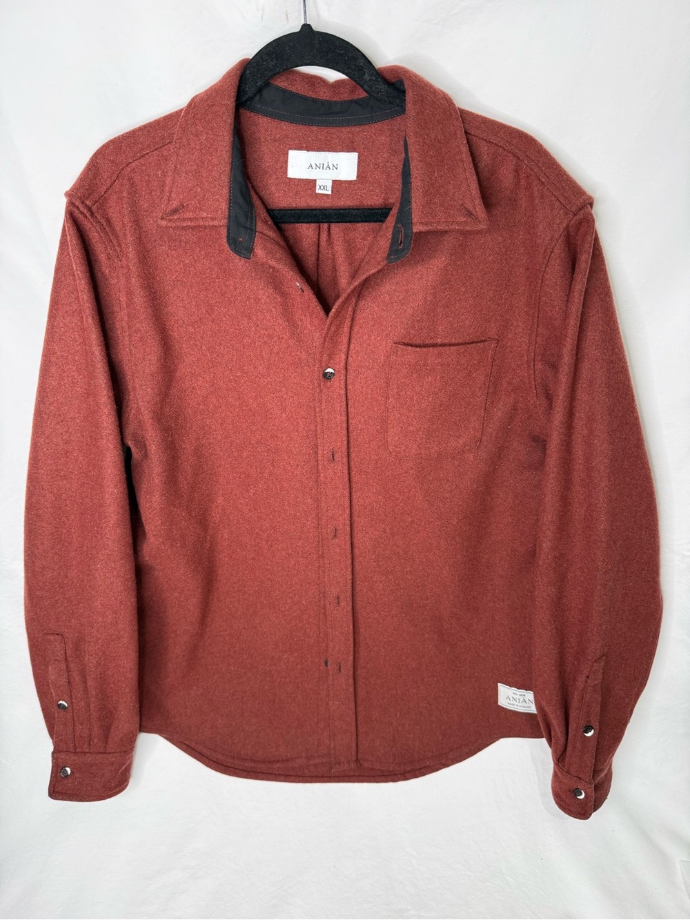 ANIÁN Men’s XXL Melton Wool Shirt Jacket Rust Red Recycled Wool Made Canada